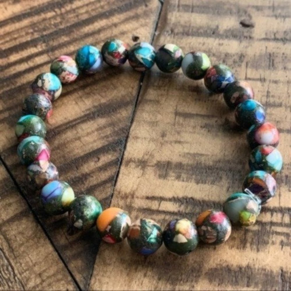 8mm Jasper Chakra Stretch Bead Bracelet - Picture 1 of 5